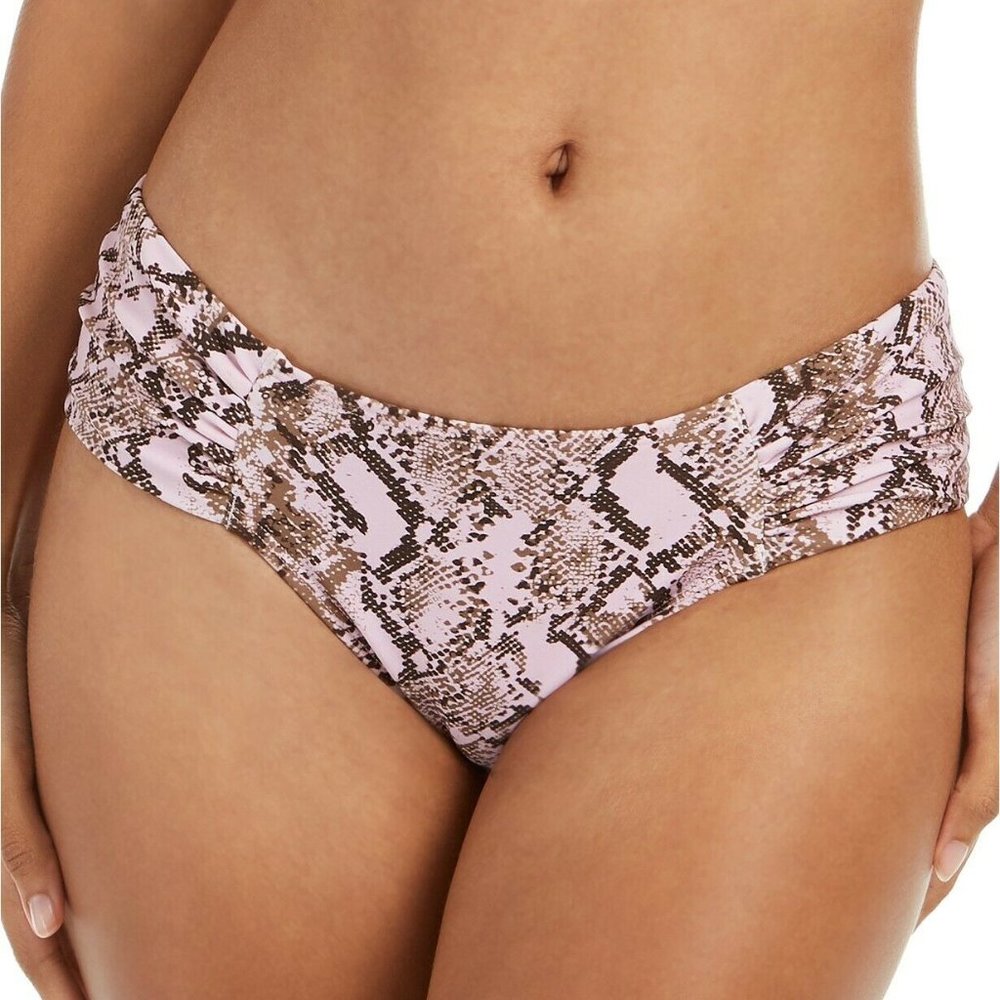 RACHEL Rachel Roy Pink Python Printed Ruched-Side Bikini Bottoms, Size X-Small